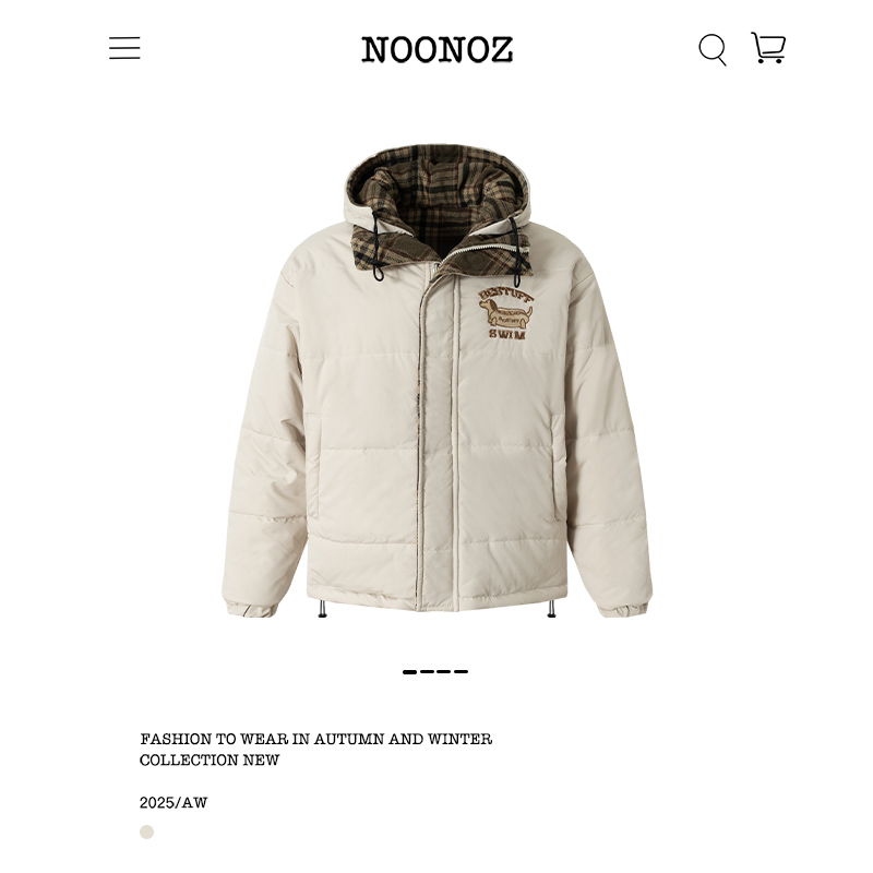 冬季格纹刺绣双面穿连帽棉衣