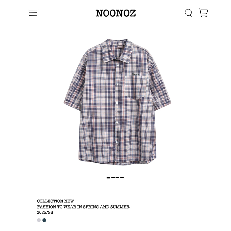 NOONOZ日系复古撞色格子短袖衬衫