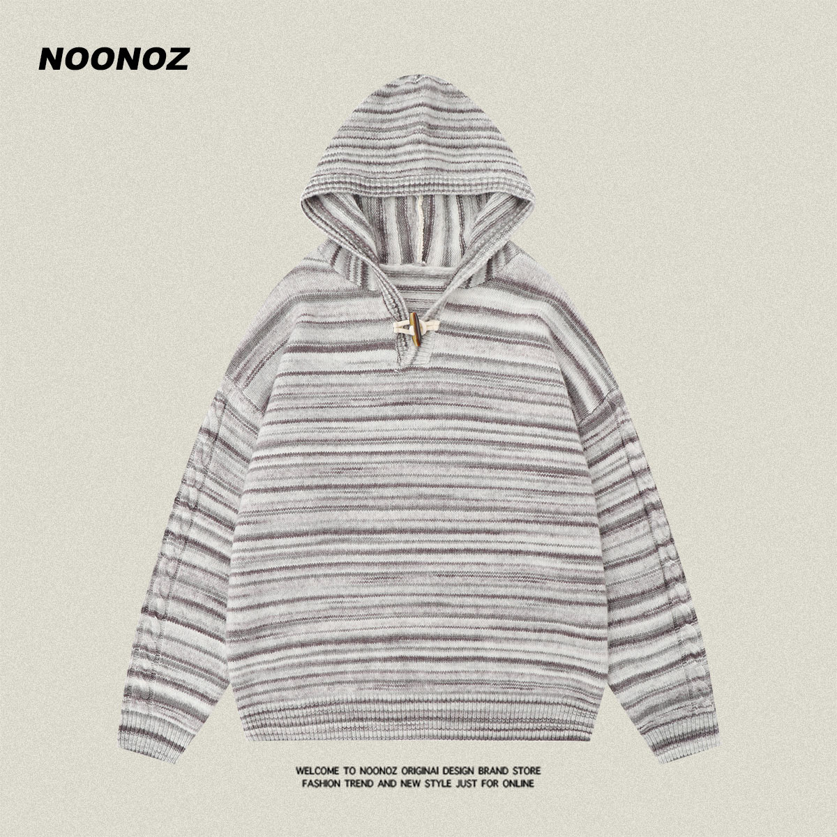 NOONOZ套头连帽条纹针织衫毛衣