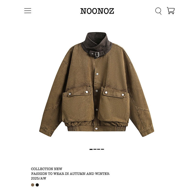 巴恩风PU皮拼接美式夹克