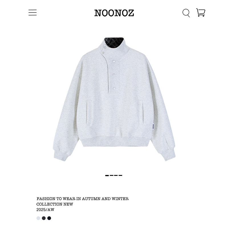 NOONOZ美式中性风纽扣立领重磅卫衣男潮牌硬挺情侣高级感Boxy外套
