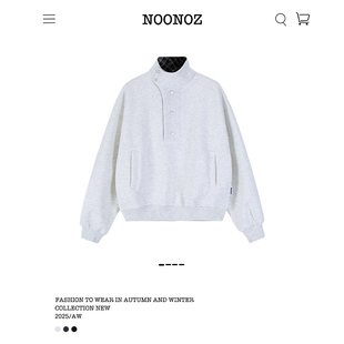 NOONOZ美式中性风纽扣立领重磅卫衣男潮牌硬挺情侣高级感Boxy外套