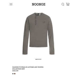 NOONOZ复古老钱风斜亨利领短款长袖T恤男中性风潮牌美式打底上衣