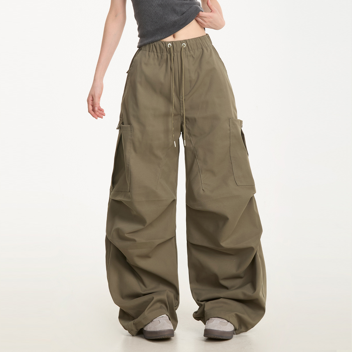 美式复古褶皱多口袋户外工装裤