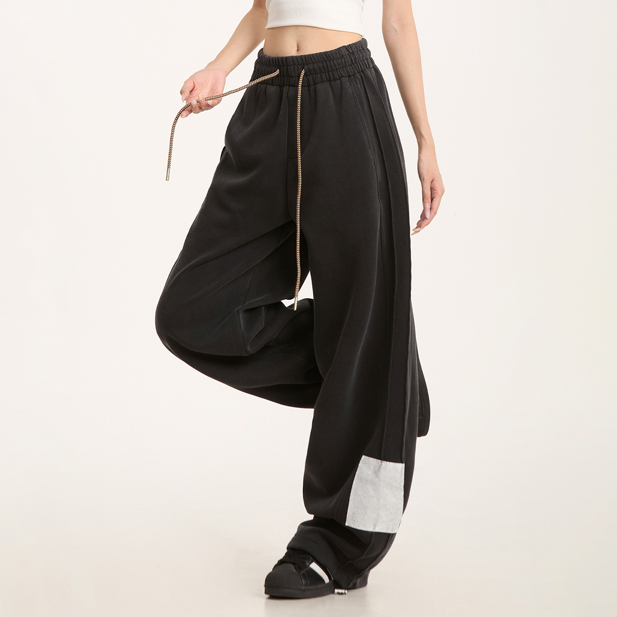 美式复古水洗贴布直筒卫裤