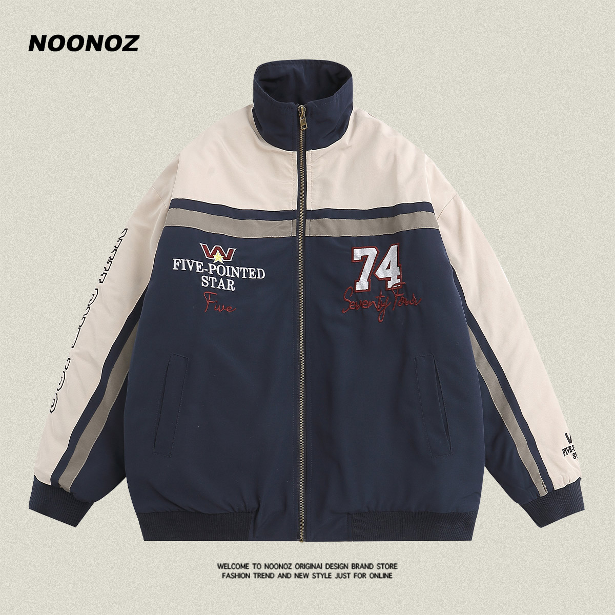 NOONOZ拼色加厚冬季美式潮牌棉衣