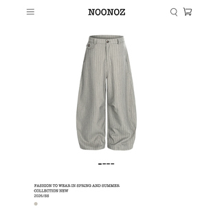 NOONOZ美式老钱风条纹弯刀西裤男潮牌垂坠感Baggy裤子阔腿休闲裤