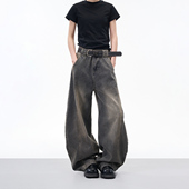 高街水洗做旧垂感显瘦百搭休闲裤 NOONOZ潮牌阔腿弯刀牛仔裤 男美式