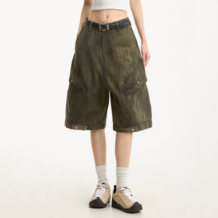 潮牌水洗阔腿休闲五分裤 NOONOZ美式 男夏季 短裤 复古扎染大口袋工装