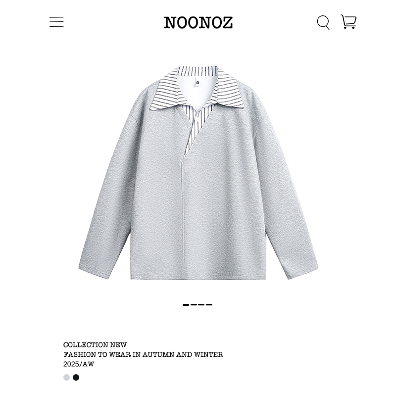 假两件条纹拼接衬衫领上衣