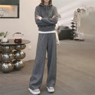 高级感时尚休闲套装女秋冬洋气减龄连帽卫衣阔腿裤高端精致两件套