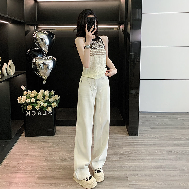 小个子韩系休闲运动套装女夏季减龄显瘦针织背心吊带牛仔裤两件套