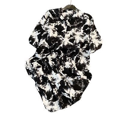 夏日穿搭套装女水墨衬衫短袖短裤