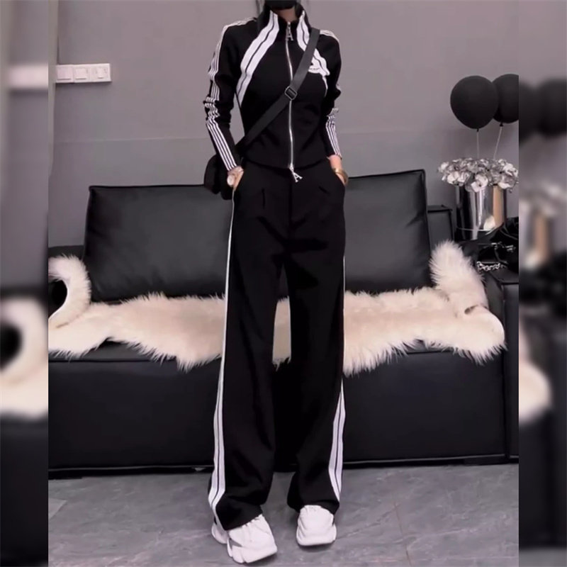 立领拉链卫衣阔腿裤休闲套装女秋