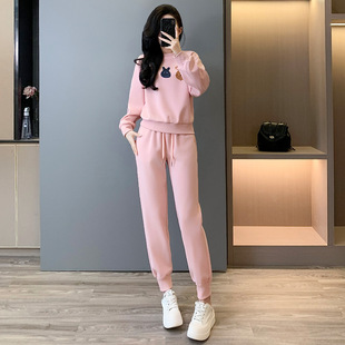 欧货时尚休闲套装女秋冬新款高级感减龄粉色卫衣束脚裤运动两件套