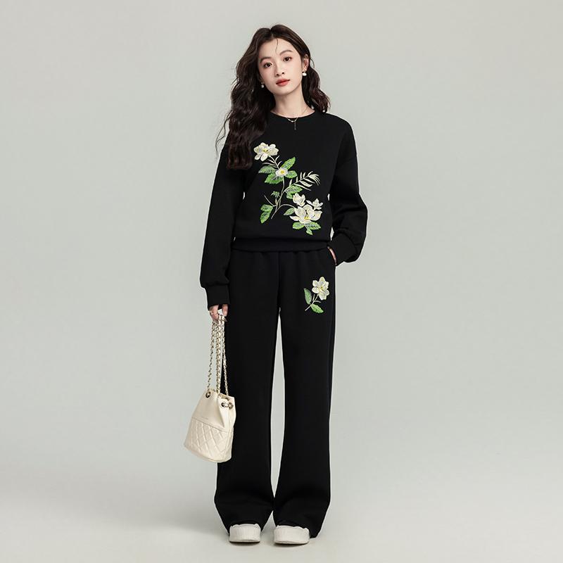 刺绣卫衣长裤时尚套装女两件套