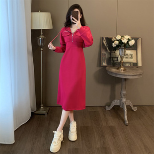 加绒加厚欧货连衣裙女秋冬新款收腰显瘦减龄洋气中长款连帽卫衣裙