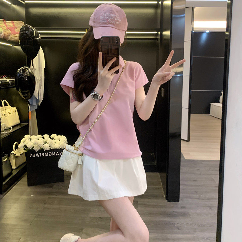 休闲套装裙女夏季新款减龄盐系穿搭小个子运动风短袖短裤裙两件套