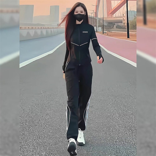 减龄紧身长袖外套长裤跑步两件套