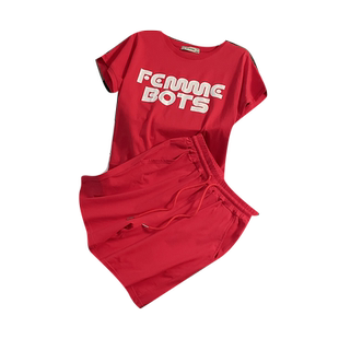 运动风休闲套装女2025年夏季新款宽松显瘦红色短袖短裤洋气两件套