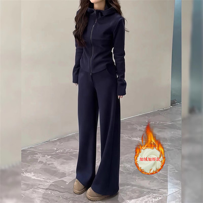 拉链外套阔腿裤时尚休闲套装女