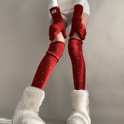 Ashley同款过膝波点保暖袜