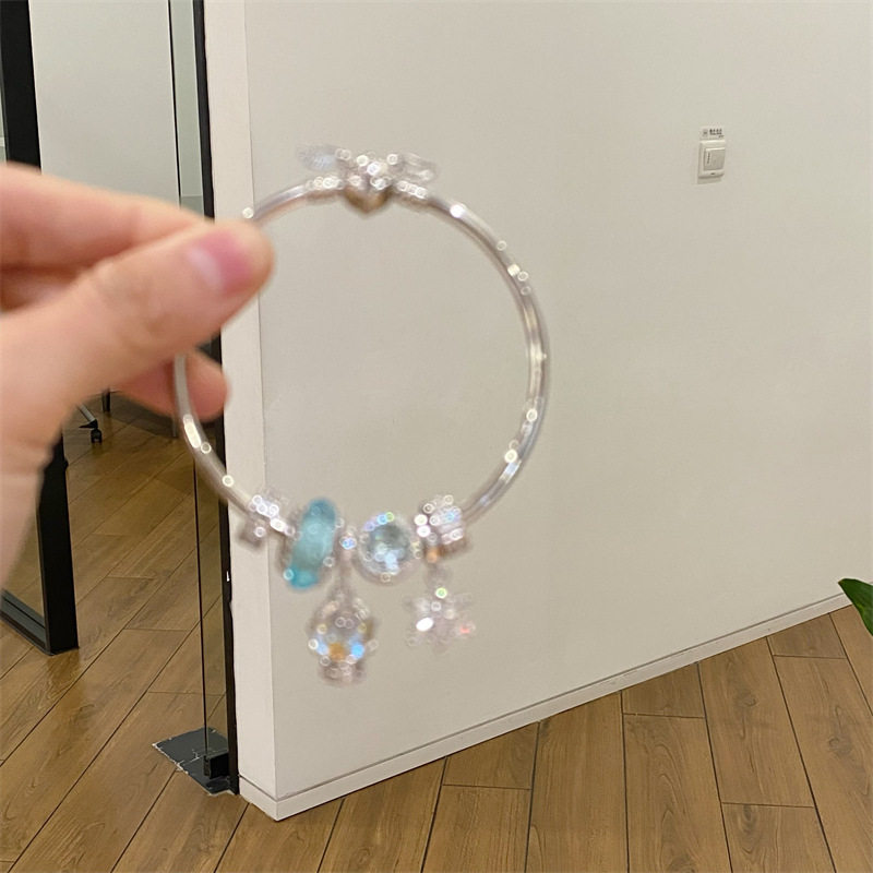 潘家哆啦小众设计水晶冰凌花吊坠手镯女 满钻湖蓝天使手链diy手饰