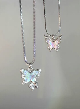 镭射幻彩蝴蝶锆石项链女轻奢小众时尚甜美甜酷风2024新款配饰