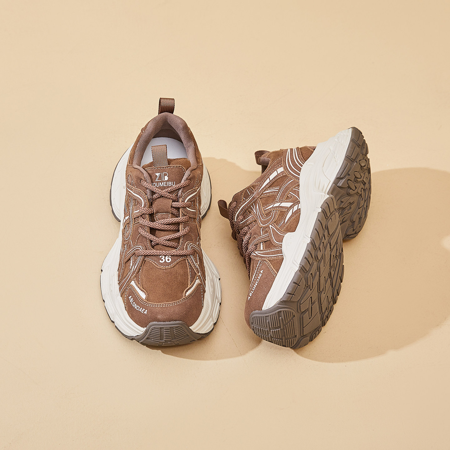 真皮复古网红老爹鞋女2026春季新款韩版时尚潮流百搭厚底运动单鞋,女鞋,时尚休闲鞋,淘宝优惠券,粉丝福利购,淘宝优惠卷