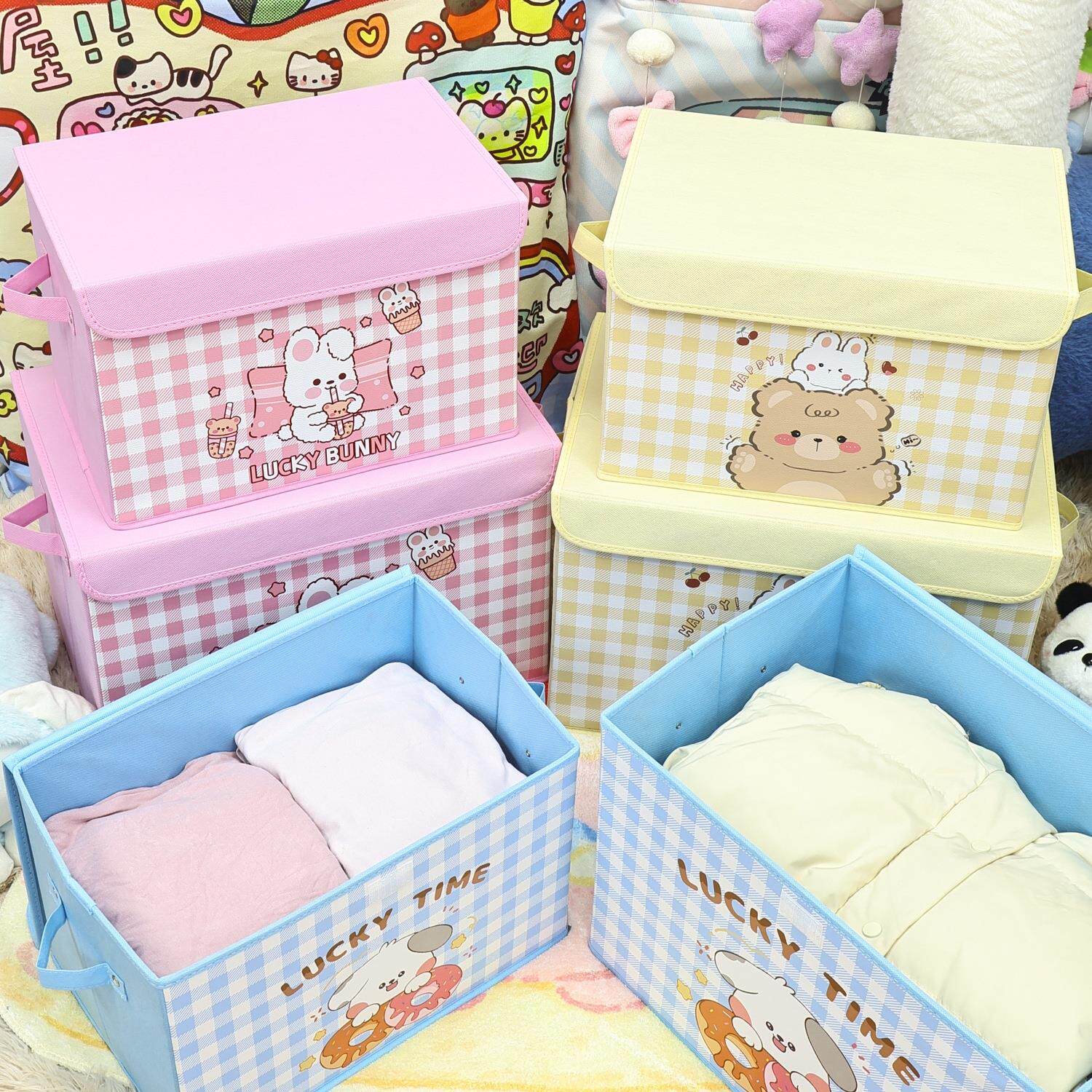 卡通收纳箱宿舍书本零食收纳家用衣服玩具整理盒可折叠车载储物箱