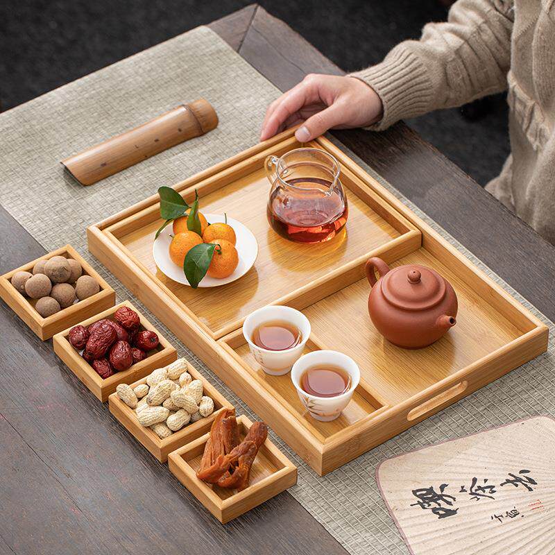 围炉煮茶日式家用茶盘实木茶具干果盘收纳盒茶点盘中式茶托盘