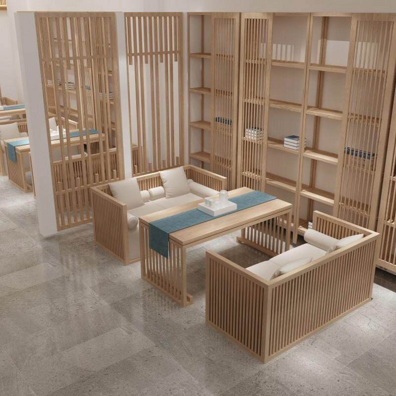 新中式白蜡木实木休息区 茶楼洽谈商用酒吧休闲餐厅饭店 卡座沙发