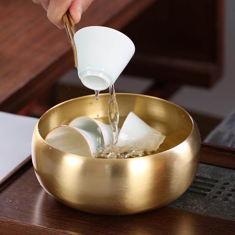 黄铜茶洗 大号水洗茶碗笔洗禅意日式水盂 铜壶承茶道功夫茶具配件
