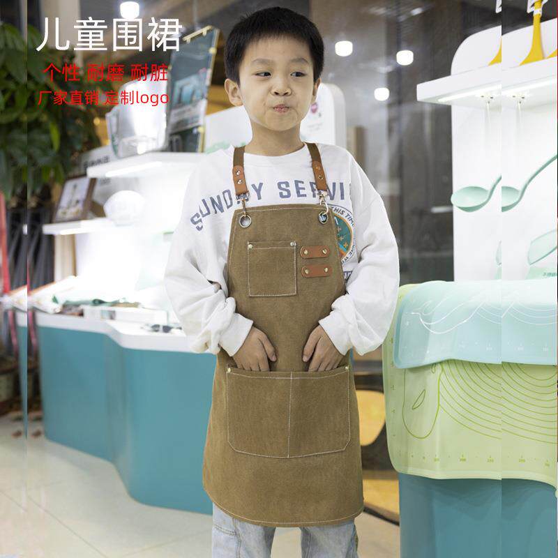 全棉儿童帆布围裙家用厨房吃饭画画烘焙手工课男女孩围裙印字