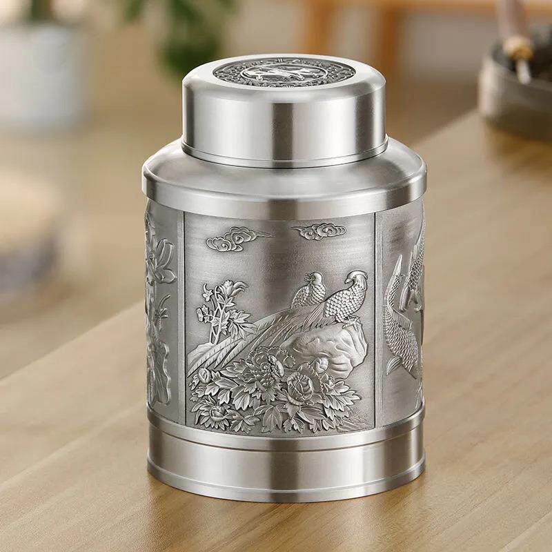 茶叶罐纯锡大号锡罐家用锡制茶叶罐茶具礼盒装锡器茶罐茶叶盒
