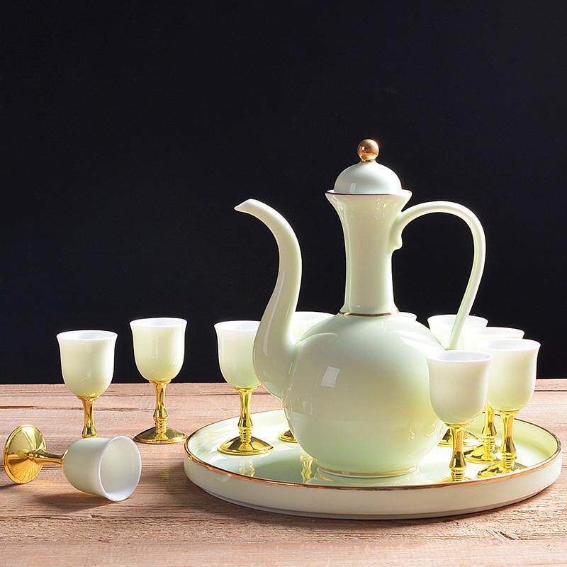 羊脂玉陶瓷白酒酒具仿古代分酒器小酒盅家用酒壶陶瓷创意高档礼品