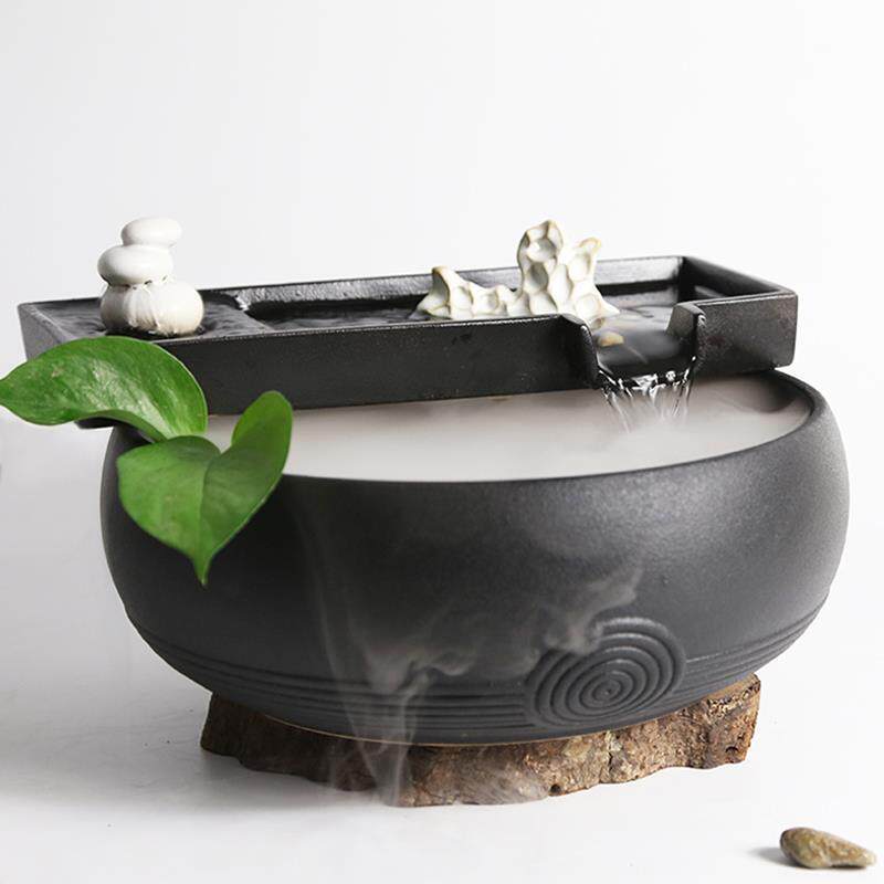 枯山水陶瓷流水摆件茶桌桌面喷泉水循环流水器假山装饰品雾化器