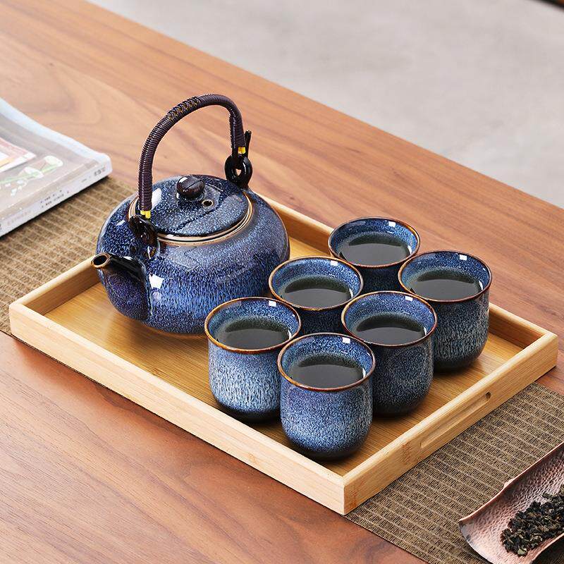 窑变大容量提梁壶茶具套装家用冷水茶壶日式简约功夫茶具一壶六杯