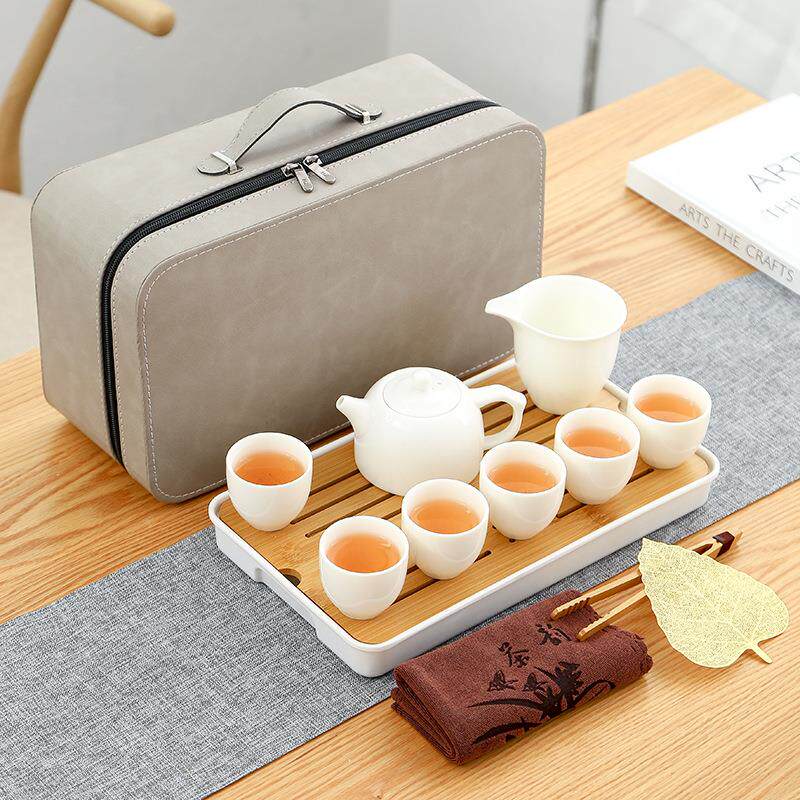 羊脂玉旅行功夫茶具套装户外茶壶茶盘整套装收纳便携露营户外茶具