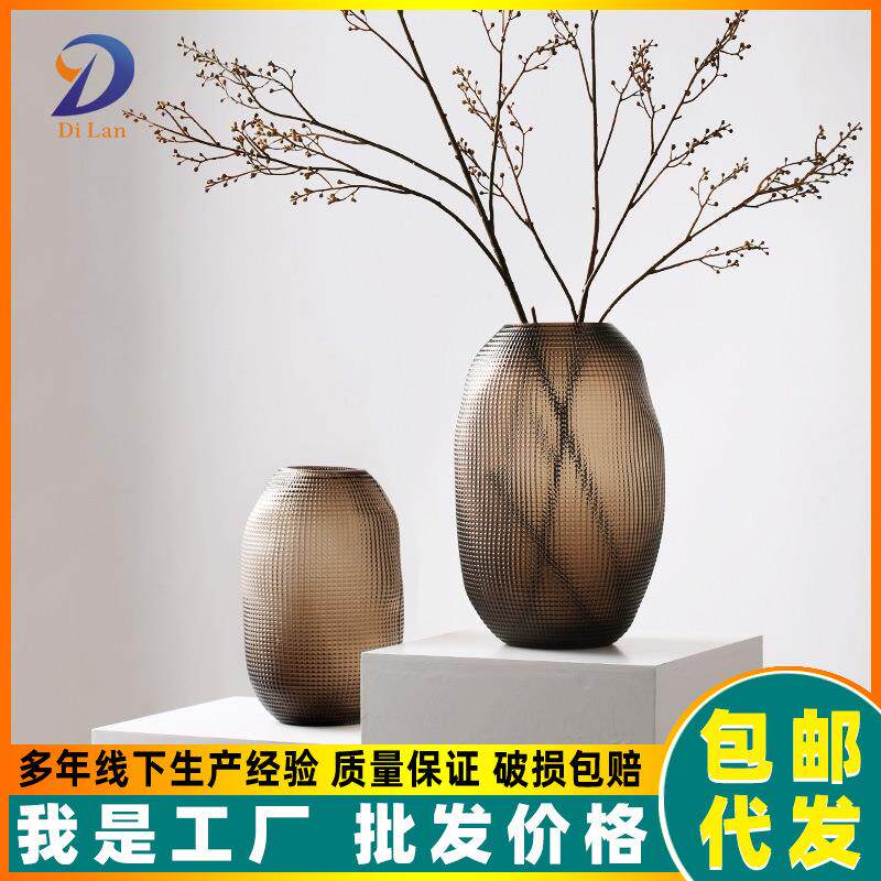 创意波点艺术玻璃花瓶家居装饰摆件客厅大圆肚口径水养鲜花插干花
