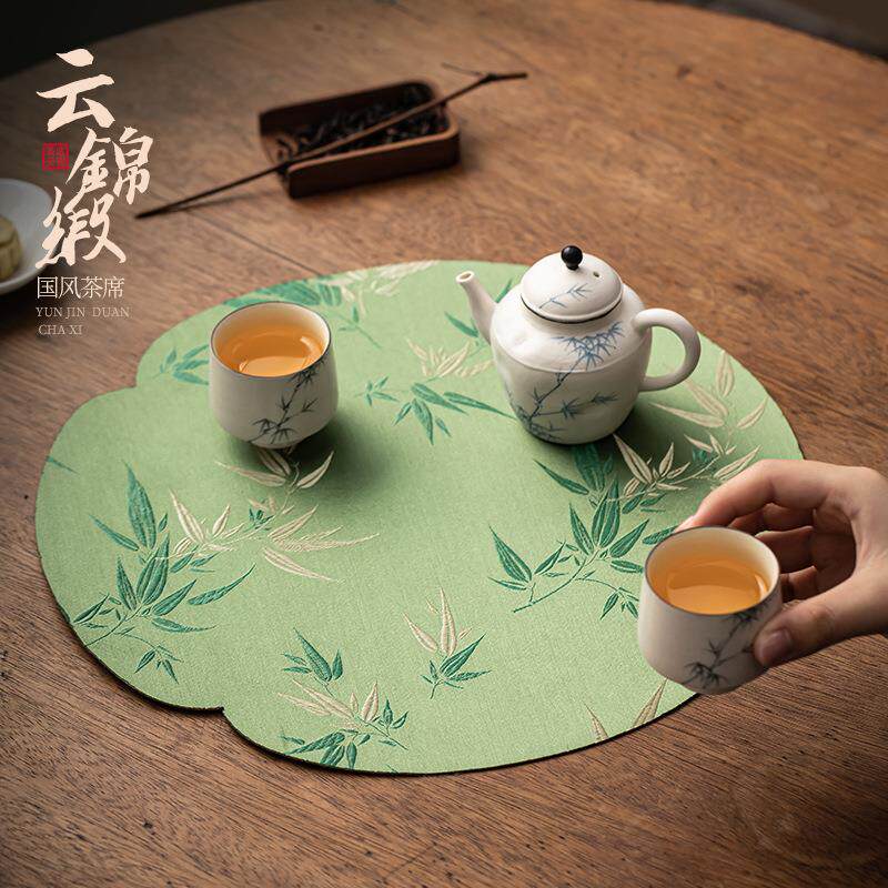 新中式云纱云锦锻国风茶席防水吸水垫子干泡垫杯垫茶盘垫茶具配件