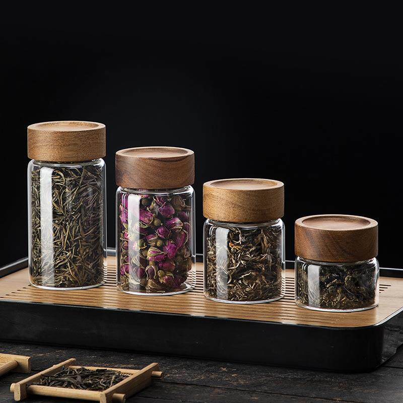 小号茶叶罐高硼硅玻璃透明便携迷你茶罐盒密封旅行包装家用干果瓶
