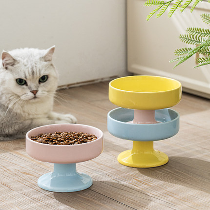 猫碗陶瓷水碗猫咪食盆饭碗猫粮狗碗大口径幼猫高脚饭盆宠物专用碗