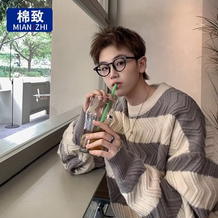 打底圆领针织衫 棉致潮流时尚 宽松慵懒风美式 秋冬季 麻花毛衣男女款