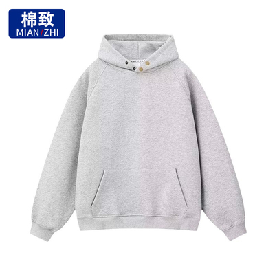 棉致美式纽扣连帽纯色卫衣重磅长袖男女高街厚实宽松