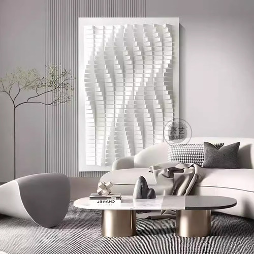 现代简约入户玄关木雕实物立体装饰画轻奢抽象客厅高级艺术感挂画