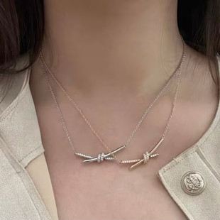欧美跨境锁骨链饰品 结绳结项链女士轻奢高级感s925纯银玫瑰金时尚