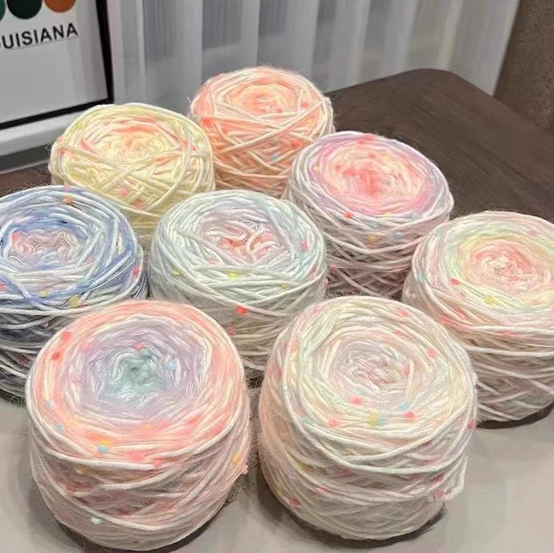 围巾毛线手工diy渐变彩虹糖豆粗毛线编织材料包冬季女生针织围脖