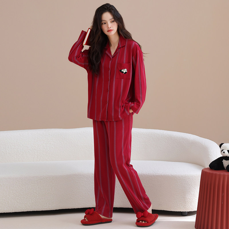 芬腾可安睡衣女春秋纯棉长袖大红色本命年高级感可外穿家居服套装