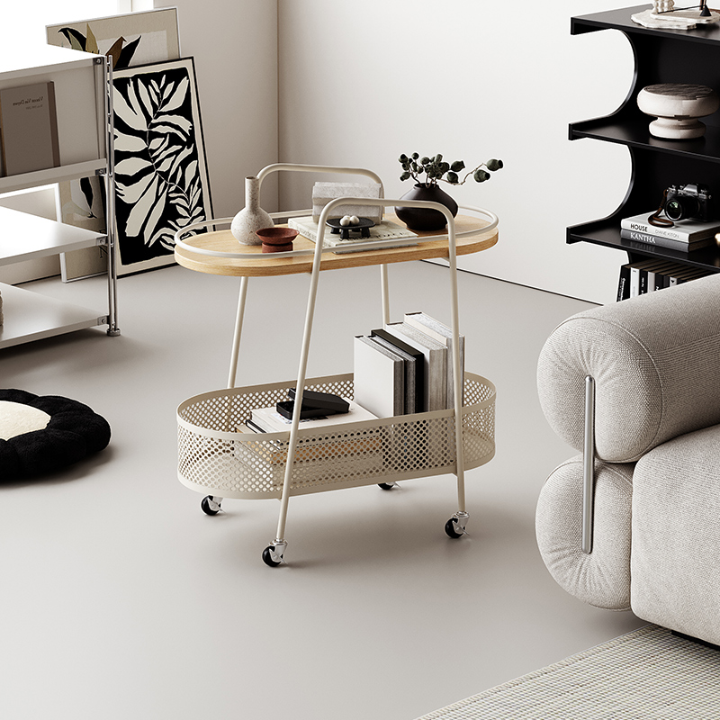 耶特奶油风实木带轮边几